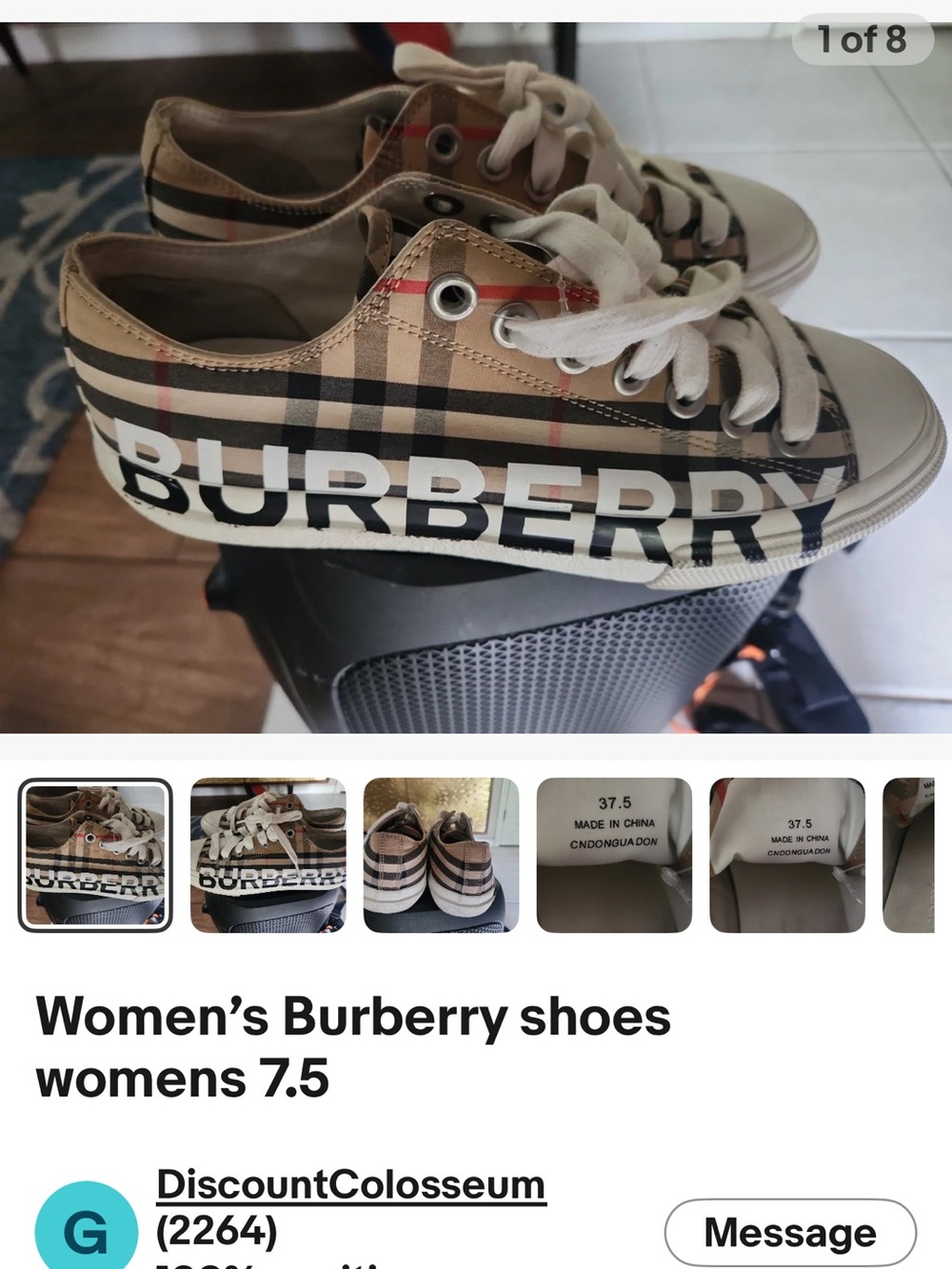 Burberry Beige Nova Check Low-Top Sneakers with Black BURBERRY Logo